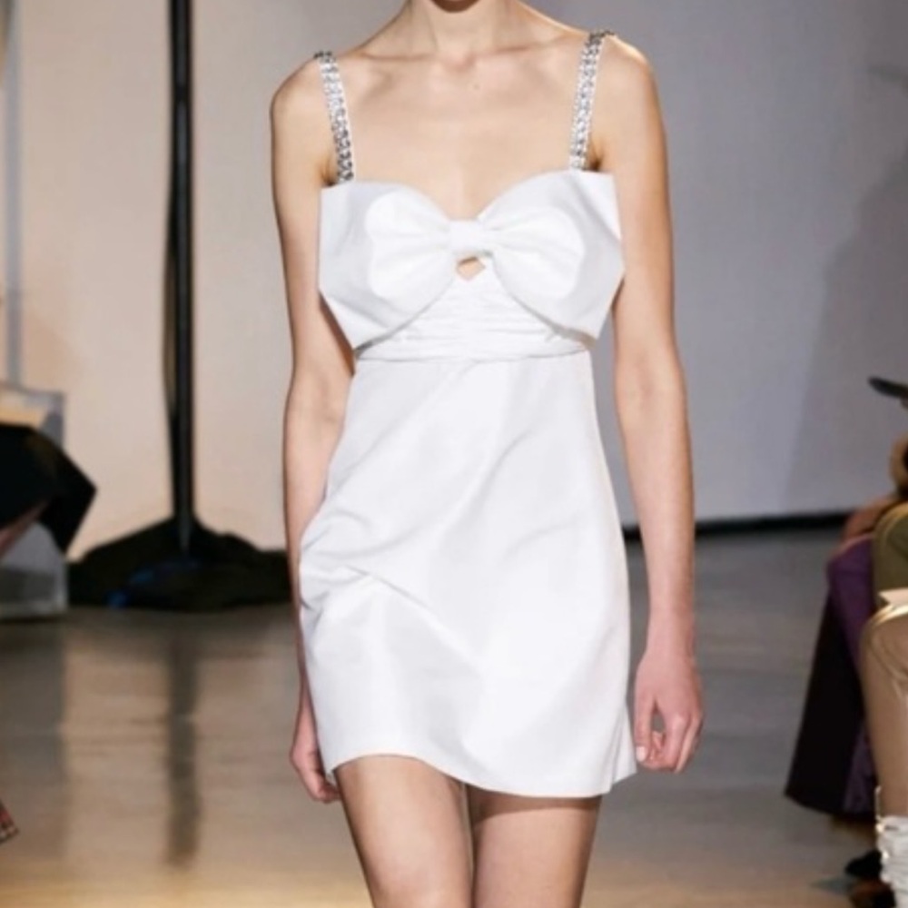 Self-Portrait White Dress with Sparkling Straps